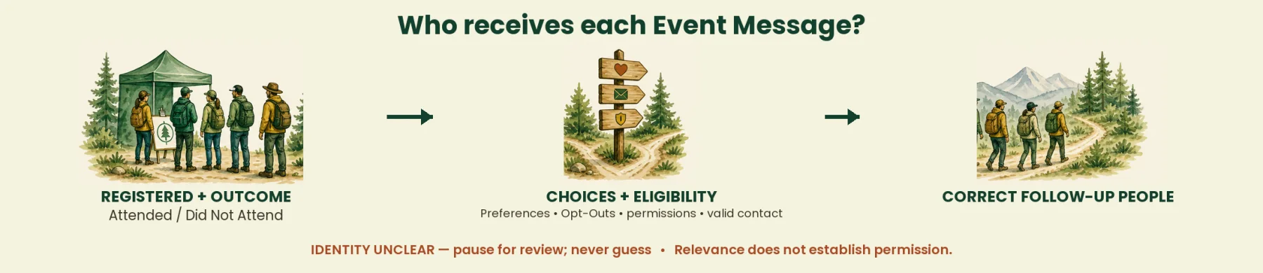 Event registrant outcomes, choices, and delivery eligibility