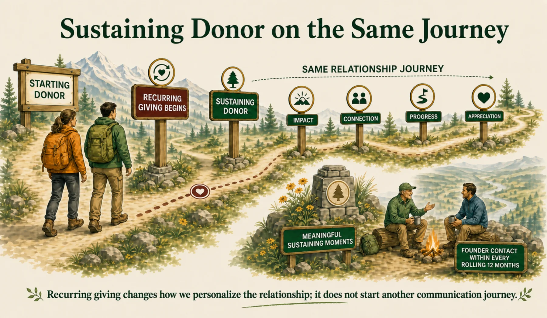 A Sustaining Donor continues on the same donor relationship journey