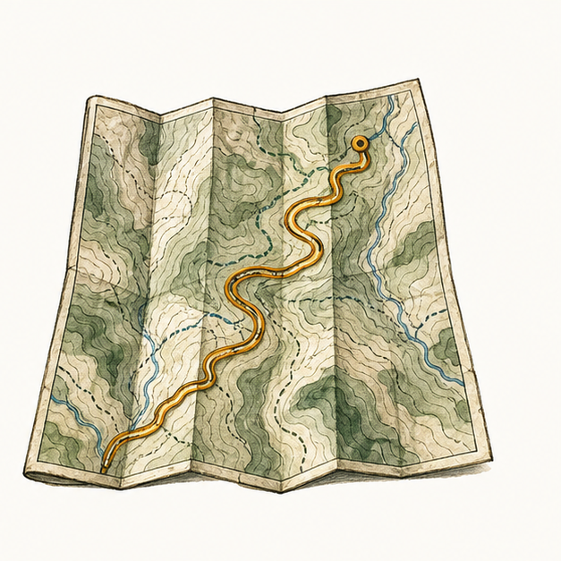 Topographic map with a highlighted route