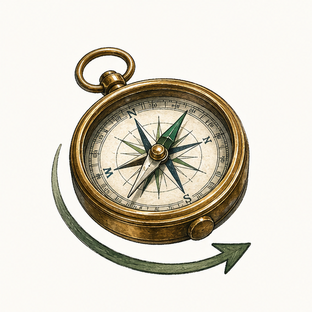 Trail compass with return arrow